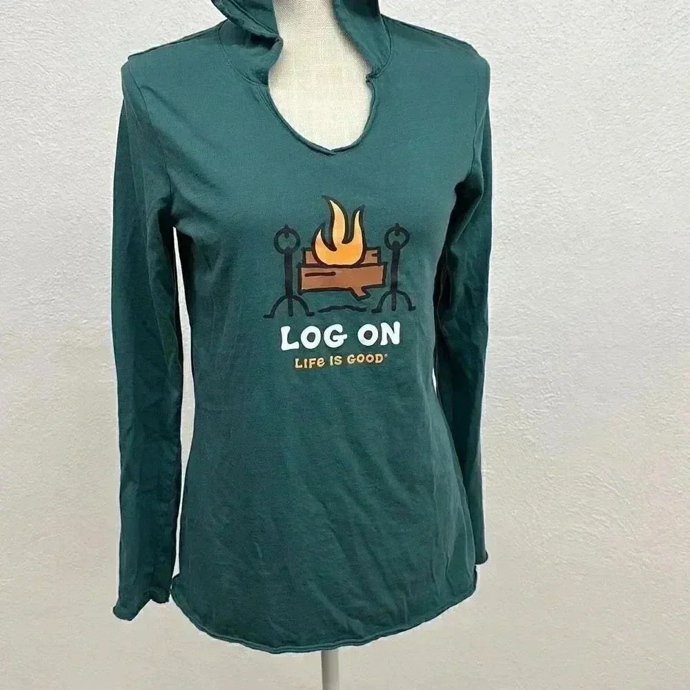 Life is Good Log On Long Sleeve Hooded Shirt - Picture 3 of 9